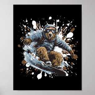 Grizzly Bear Animal Snowboarding Snowboard Poster