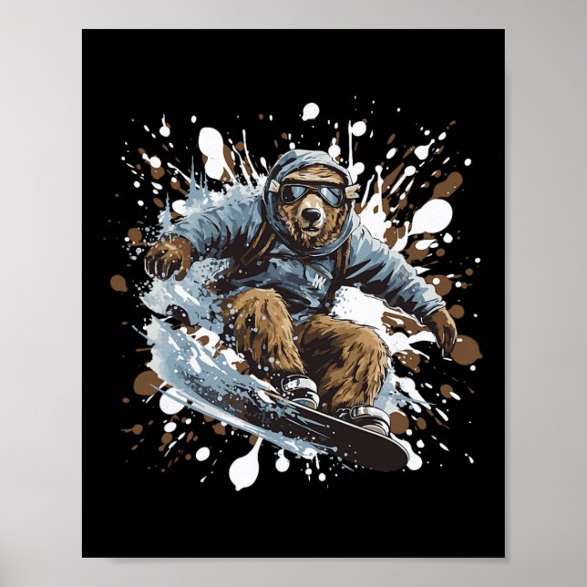 Grizzly Bear Animal Snowboarding Snowboard Poster (Framsidan)
