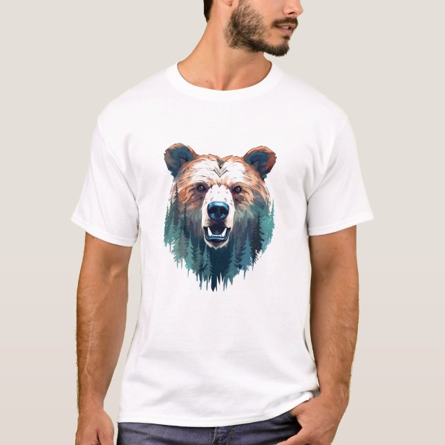 Grizzly Bear Animal World Wildlife Beauty Painting T Shirt (Framsida)