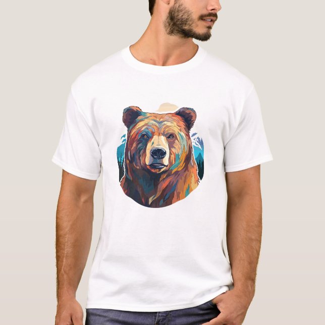 Grizzly Bear Animal World Wildlife Beauty Painting T Shirt (Framsida)
