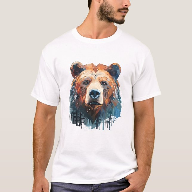 Grizzly Bear Animal World Wildlife Beauty Painting T Shirt (Framsida)
