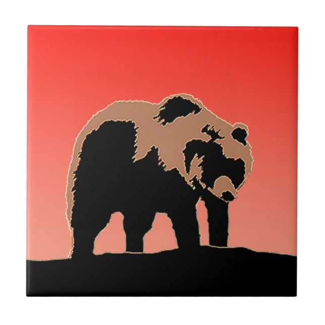 Grizzly Bear at Sunset - Original Wildlife Art Kakelplatta (Framsidan)