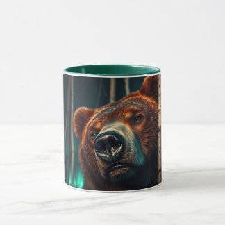Grizzly Bear, Birches and Aurora Art Mugg