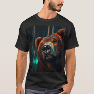 Grizzly Bear, Birches and Aurora Art T Shirt