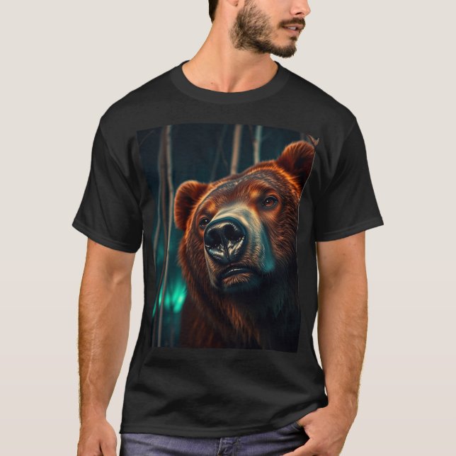 Grizzly Bear, Birches and Aurora Art T Shirt (Framsida)