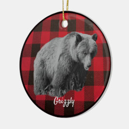 Grizzly Bear Buffalo Play Ceramic Ornament