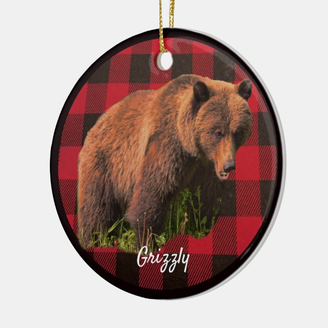 Grizzly Bear Buffalo Play Ceramic Ornament (Vänster)