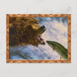 Grizzly Bear Catching Steelhead Salmon Postcard Vykort