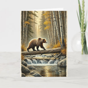 Grizzly Bear Fallen Log Bridge Bäck Fall Aspen Kort