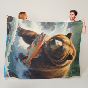 Grizzly Bear Fishing Fleecefilt