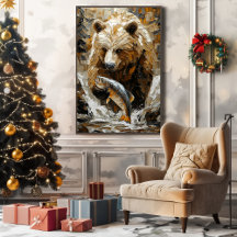 Grizzly Bear Fishing in Dynamic Impasto Stil