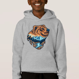 Grizzly Bear Head Silhouette Mountain River T Shirt