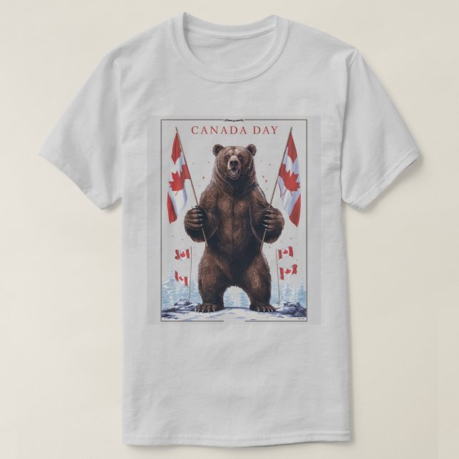 Grizzly Bear Holding Canadian Flaggor T Shirt (Design framsida)