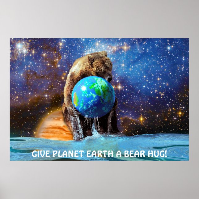 Grizzly Bear Holding Planet Earth Art Poster (Framsidan)