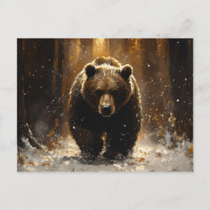 Grizzly Bear in the Forest Painting Vykort