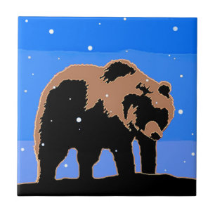 Grizzly Bear in Winter - Original Wildlife Art Art Kakelplatta