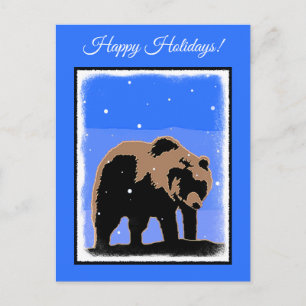 Grizzly Bear in Winter - Original Wildlife Art Helg Vykort