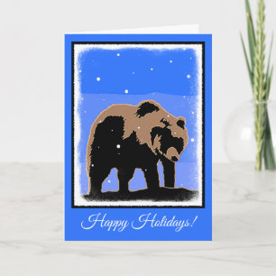 Grizzly Bear in Winter - Original Wildlife Art Helgkort