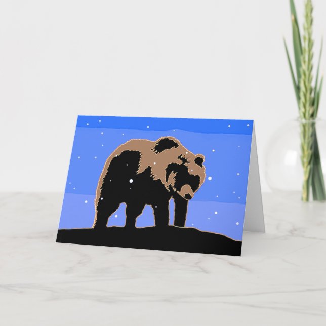 Grizzly Bear in Winter - Original Wildlife Art Helgkort (Framsida)