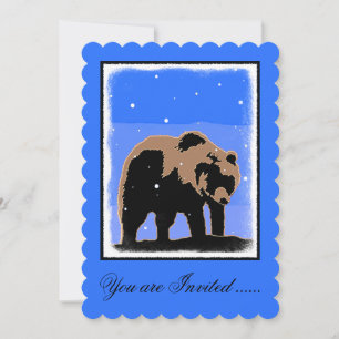 Grizzly Bear in Winter - Original Wildlife Art Inbjudningar