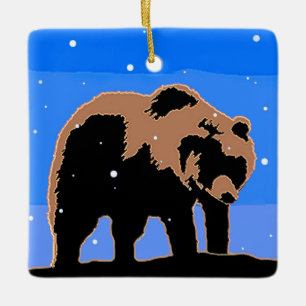 Grizzly Bear in Winter - Original Wildlife Art Julgransprydnad Keramik