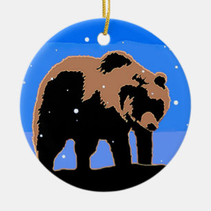Grizzly Bear in Winter - Original Wildlife Art Julgransprydnad Keramik