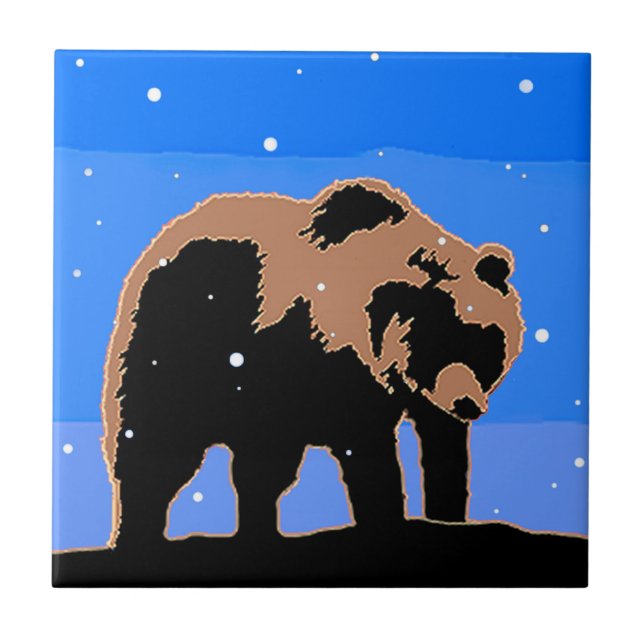 Grizzly Bear in Winter - Original Wildlife Art Kakelplatta (Framsidan)