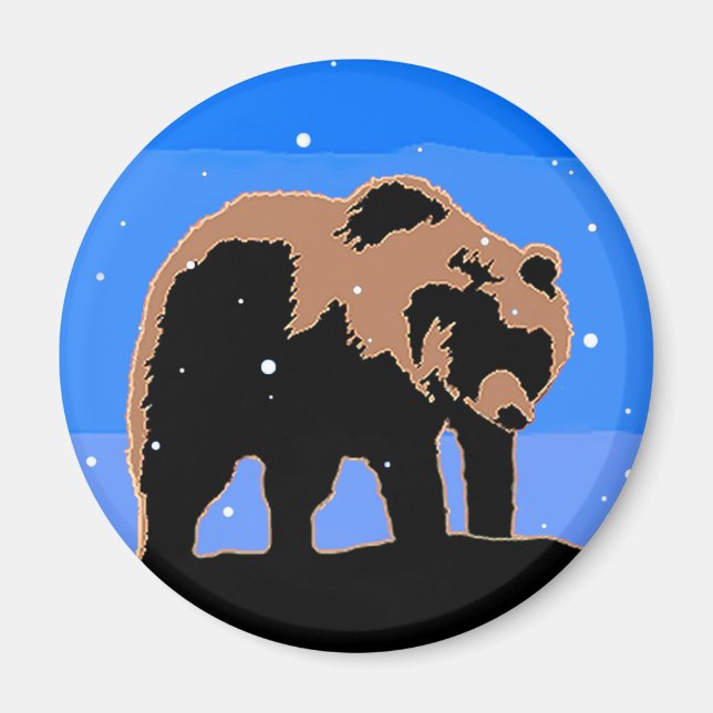 Grizzly Bear in Winter - Original Wildlife Art Magnet (Framsidan)