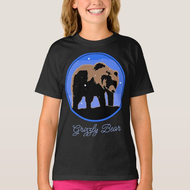 Grizzly Bear in Winter - Original Wildlife Art T- T Shirt (Framsida)