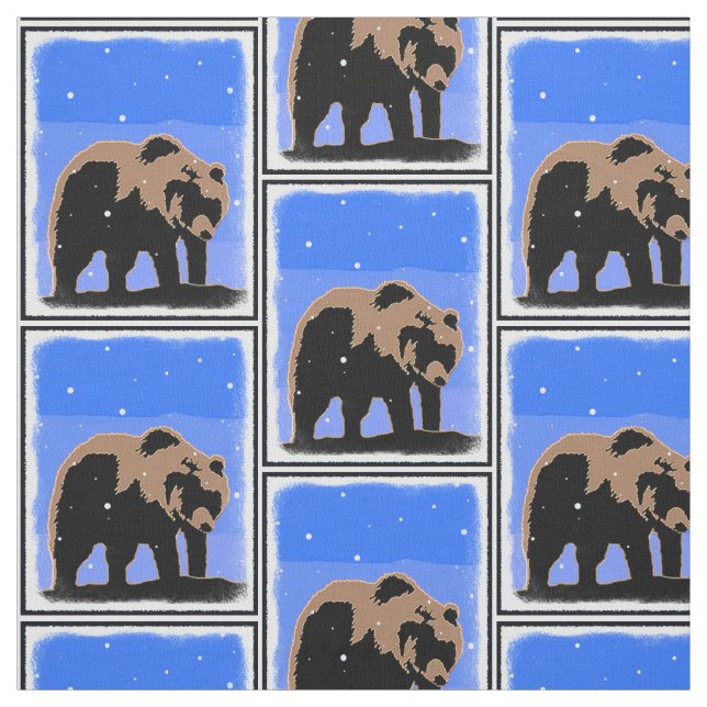Grizzly Bear in Winter - Original Wildlife Art Tyg (Provkarta)