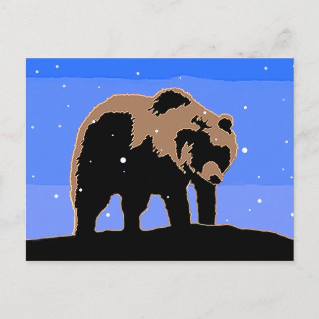 Grizzly Bear in Winter - Original Wildlife Art Vykort (Framsida)