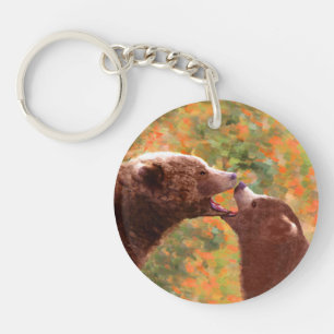 Grizzly Bear Mamma och Unge Painting - Wildlife Ar