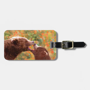 Grizzly Bear Mamma och Unge Painting - Wildlife Ar Bagagebricka