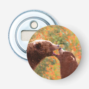 Grizzly Bear Mamma och Unge Painting - Wildlife Ar Flasköppnare