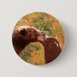 Grizzly Bear Mamma och Unge Painting - Wildlife Ar Knapp