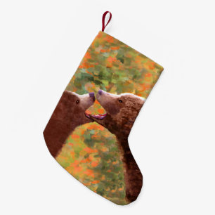 Grizzly Bear Mamma och Unge Painting - Wildlife Ar Liten Julstrumpa