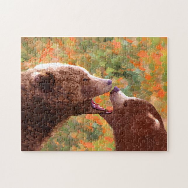 Grizzly Bear Mamma och Unge Painting - Wildlife Ar Pussel (Horisontell)