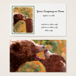 Grizzly Bear Mamma och Unge Painting - Wildlife Ar Visitkort