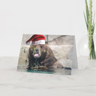 Grizzly Bear med Santa Hat Helgkort
