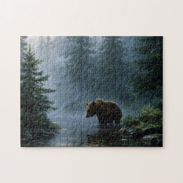 Grizzly Bear Misty Forest Pussel (Horisontell)