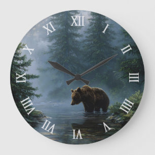 Grizzly Bear Misty Forest Stor Klocka