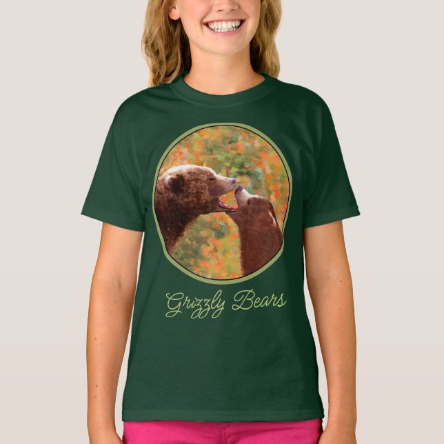 Grizzly Bear Mom and Cub Painting Wildlife Art T-S T Shirt (Framsida)