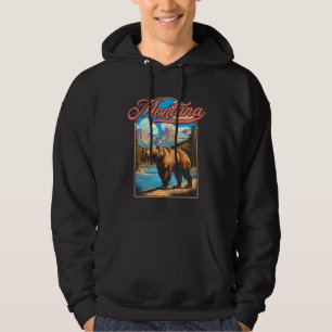 Grizzly Bear & Montana Mountains Retro 70-talsvibe Hoodie