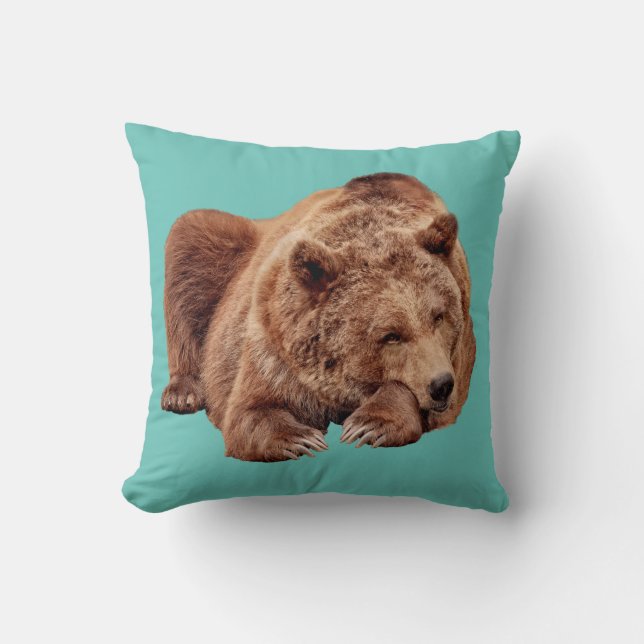 GRIZZLY BEAR PILLOW CABIN DECOR KUDDE (Framsida)