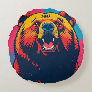 Grizzly Bear Pop Art Rund Kudde