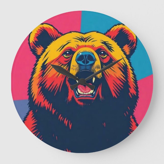 Grizzly Bear Pop Art Stor Klocka (Framsida)