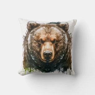Grizzly Bear Porträtt Animal Painting Wildlife Art Kudde