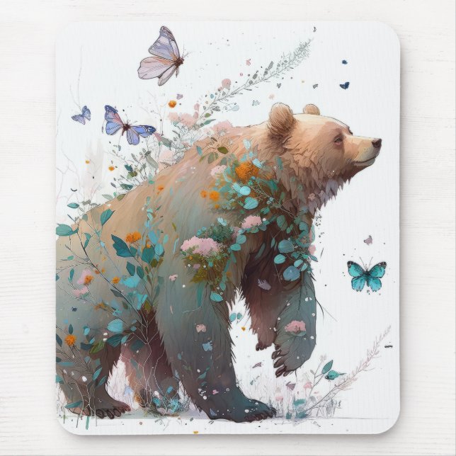 Grizzly Bear Porträtt Animal Painting Wildlife Art Musmatta (Framsidan)