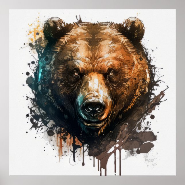 Grizzly Bear Porträtt Animal Painting Wildlife Art Poster (Framsidan)