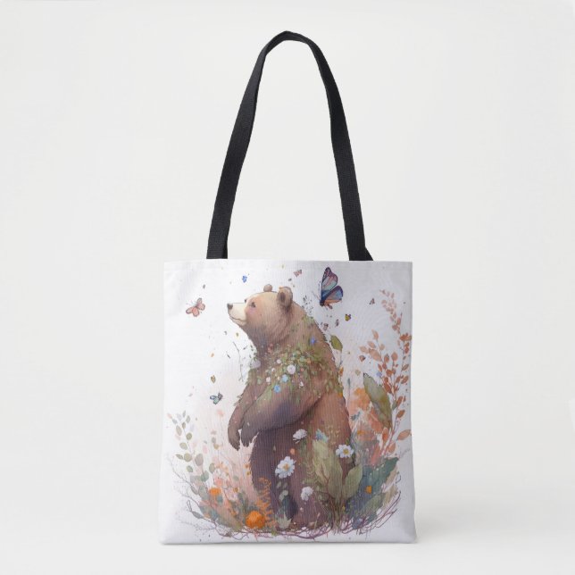 Grizzly Bear Porträtt Animal Painting Wildlife Art Tygkasse (Framsida)